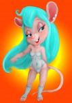 1girls blush earring gadget leotard mousetache shoes turquoise_eyes turquoise_hair // 912x1280 // 206.1KB
