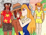 2boys 2girls aggressive angry blush chip closed_eye dale fist flame flower gadget goggles hat human_like kiss lahwhiney palm prince_of_pop sea shirt shorts sun sunset swimming_shorts // 3260x2496 // 1.5MB