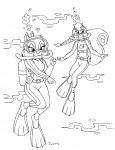 2girls aqualung bubbles clarice lineart sea shoxxe swimming swimsuit tammy underwater // 2552x3320 // 1.5MB