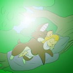 2girls closed_eye embrace foxglove gadget light lying martin_hamsy pillow sleep sleepwear sunlight tree // 1200x1200 // 1.1MB