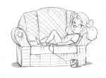 #1waifu 1girls cup darmann drink gadget lying pants procrastination shirt sketch sofa // 1107x823 // 463.5KB