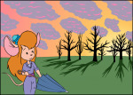 1girls clouds gadget scope sunset tree umbrella // 800x571 // 285.1KB