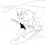 1girls gadget invention lineart martin_hamsy sea surfboard swimsuit wave // 1200x1200 // 277.2KB