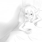 1girls bed blanket coffee cup gadget martin_hamsy pillow sketch // 1000x1000 // 245.6KB