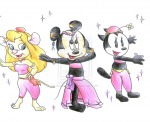 3girls animaniacs belly_dance crossover dance dancer_dress dot earring flower gadget hat laurenjade minnie_mouse stars watermark // 900x733 // 113.4KB