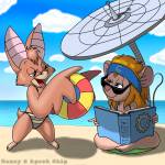 2girls agent_chip beach bikini book foxglove gadget headband lifebuoy martin_hamsy parasol read sea sit sunglasses swimsuit // 800x800 // 510.1KB