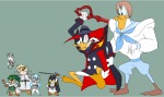 alternative_hairstyle angry animated_gif chip cosplay crossover dale darkwing_duck darkwing_duck_(series) fight gadget kill_la_kill launchpad_mcquack monterey_jack short_hair spikes sword tyrranux uniform zipper // 980x586 // 67.9KB