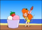 1girls beach gadget ice_cream scope sea shirt shorts spoon strawberry sunglasses table // 802x577 // 161.6KB