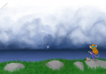 1girls clouds gadget grass invention kite lightning rock scope sea sky // 1722x1226 // 1.7MB
