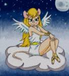 angel angel_wings animated_gif armband clouds gadget moon rebekah sandals shirt sit skirt sky stars wings // 180x196 // 31.3KB